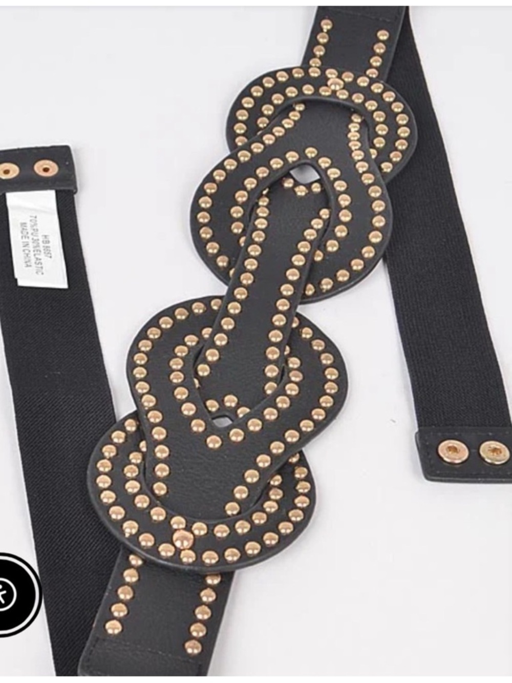 Chic Black and Gold Studded Retro Stretch Women's Belt
